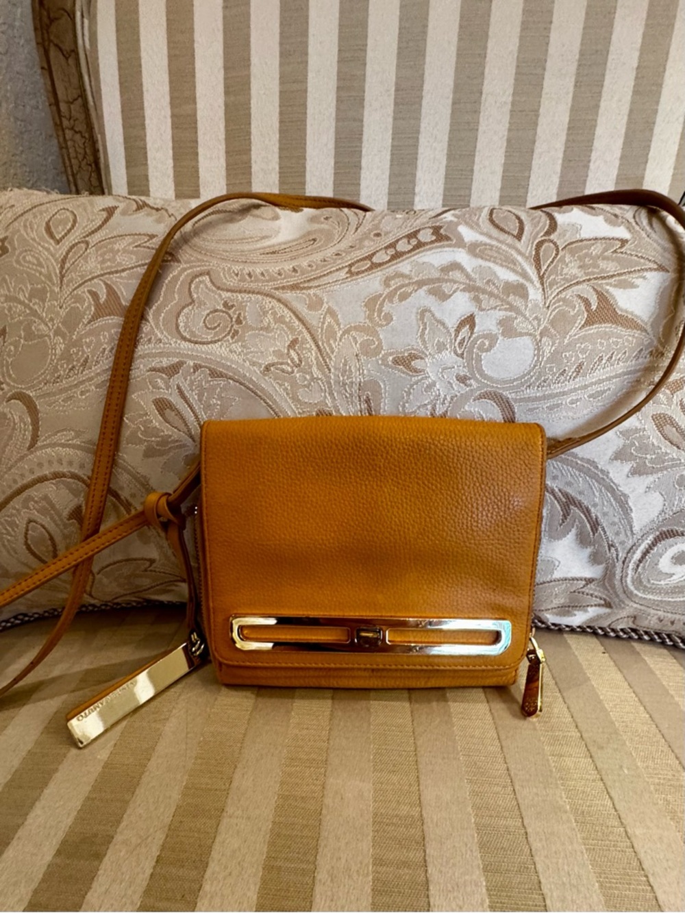 Vince Camuto Saffron Leather Crossbody with Gold-Tone Accent